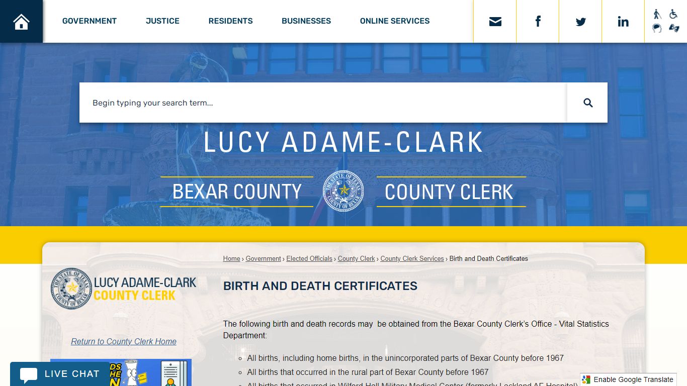 Birth and Death Certificates - Bexar County, Texas